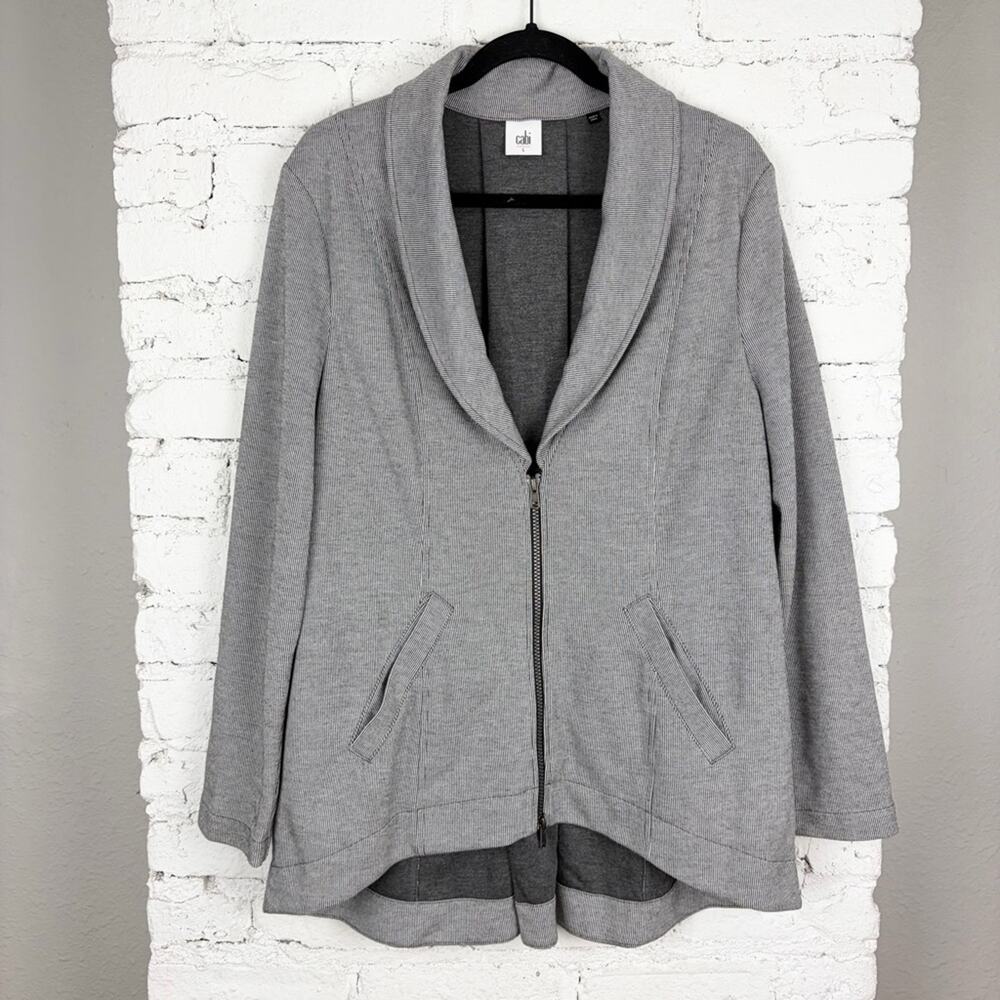 Cabi Drop Off Pinstripe Grey Zip Jacket Large